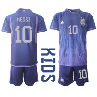 Camiseta Argentina Lionel Messi #10 Segunda Equipación Replica Mundial 2022 para niños mangas cortas (+ Pantalones cortos)